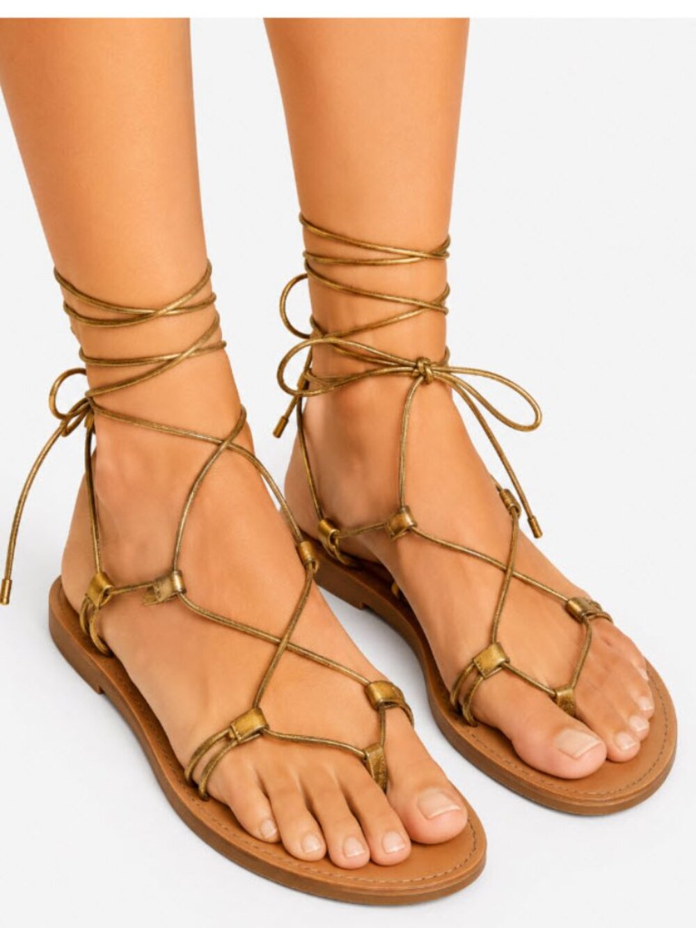 Madewell Kana Gold Lace-Up Gladiator Sandals Leather Tie-Up Size 8